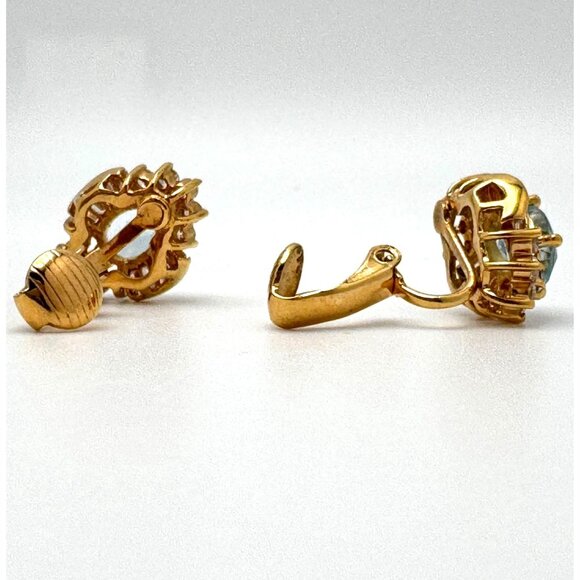 Blue Topaz CZ Earrings Clip Gold Tone December Birthstone December Birthstone - Picture 5 of 5